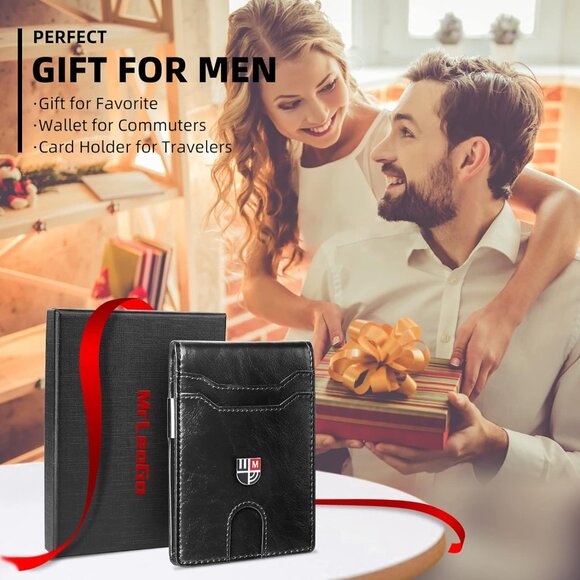 Men's Slim Leather Wallet RFID Blocking 12 Card Slots - Picture 6 of 10